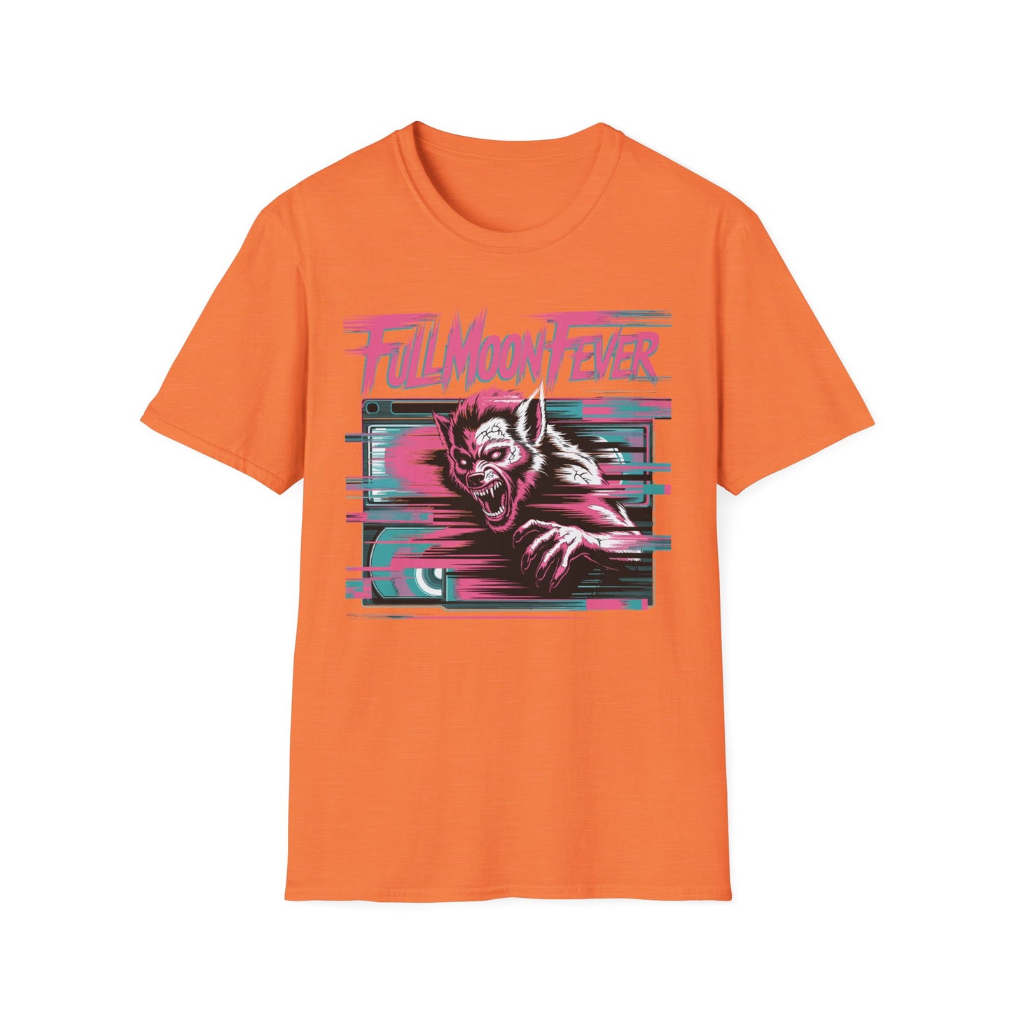 Full Moon Fever Retro Werewolf VHS Glitch Graphic Halloween T-Shirt