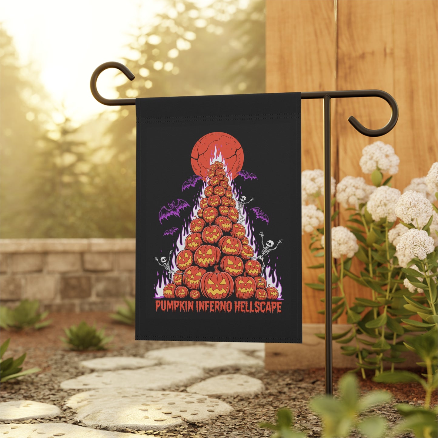 Pumpkin Inferno Hellscape Halloween Garden Banner, Spooky Outdoor Decor, Fall Flag, Fear the Flame Yard Art, Pumpkin Decorations