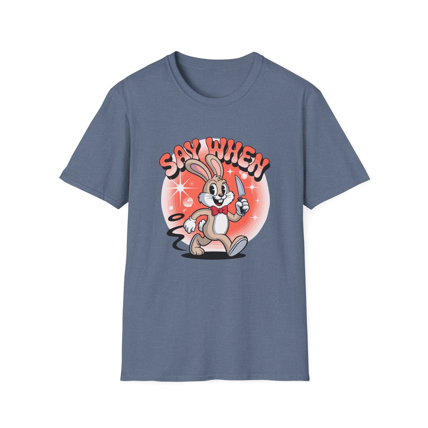 Stabbit the Rabbit “Say When” T-Shirt – Retro Funny Bunny with Knife Graphic Tee