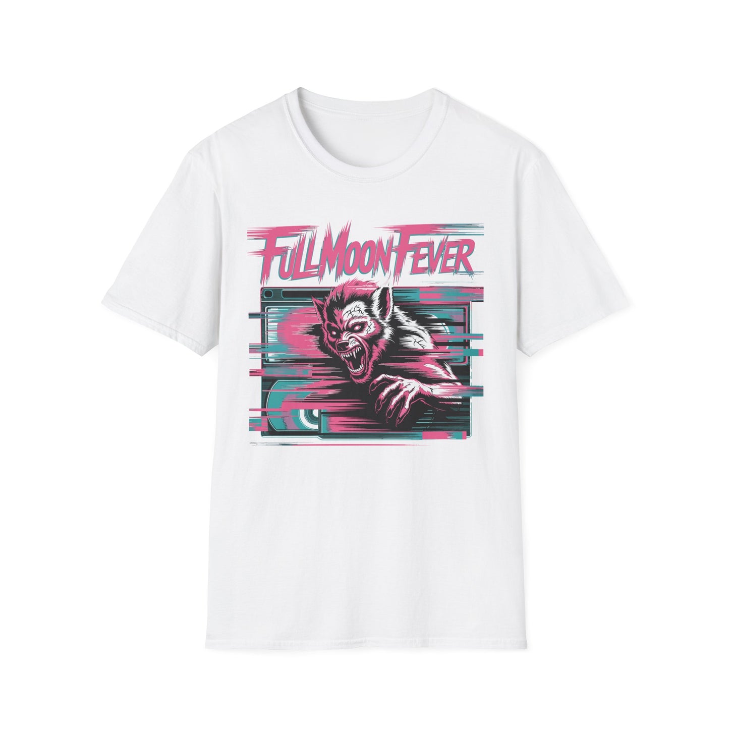 Full Moon Fever Retro Werewolf VHS Glitch Graphic Halloween T-Shirt