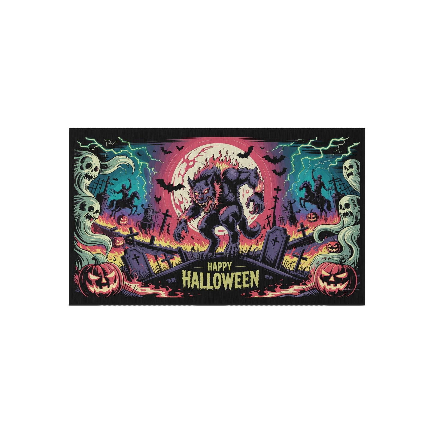 Halloween Outdoor Rug, Spooky Floor Mat, Werewolf Decor, Seasonal Home Accent, Trick or Treat Mat