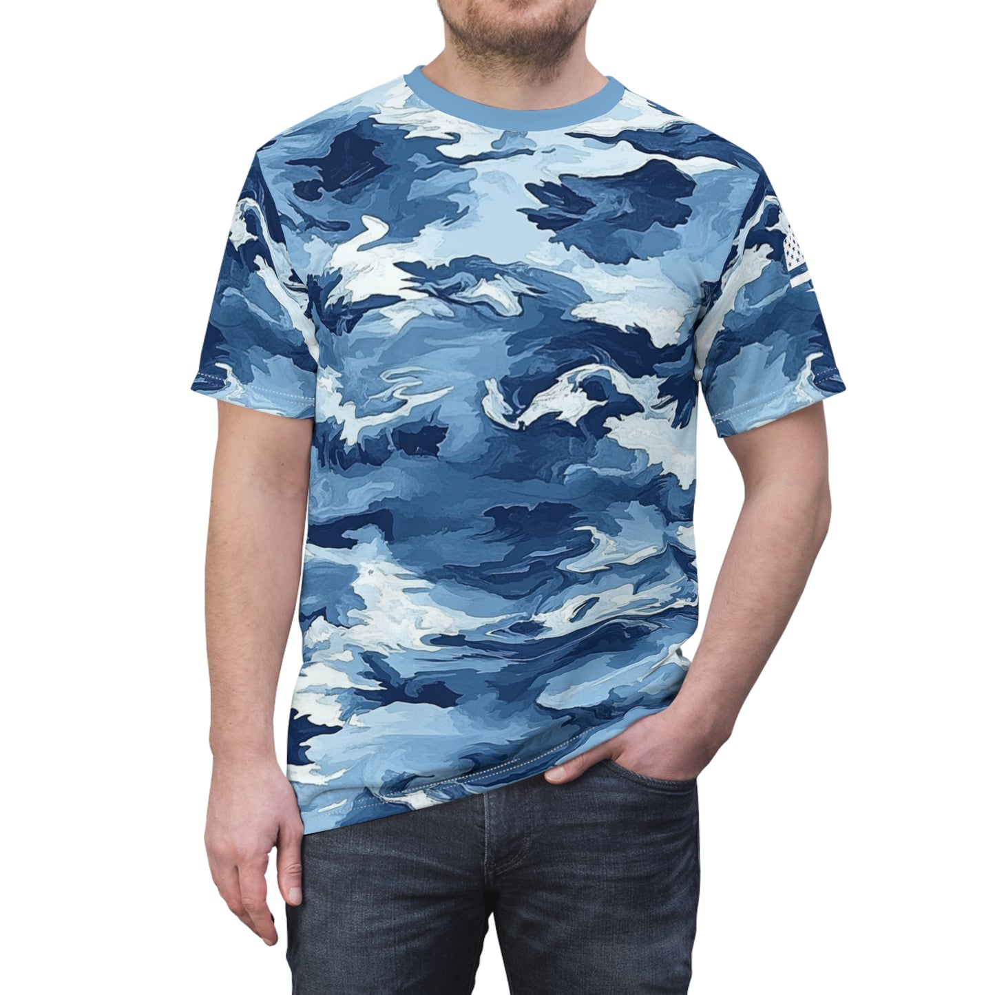 Open Water Mirage Camo Deep Blue Disruption Cut & Sew Tee