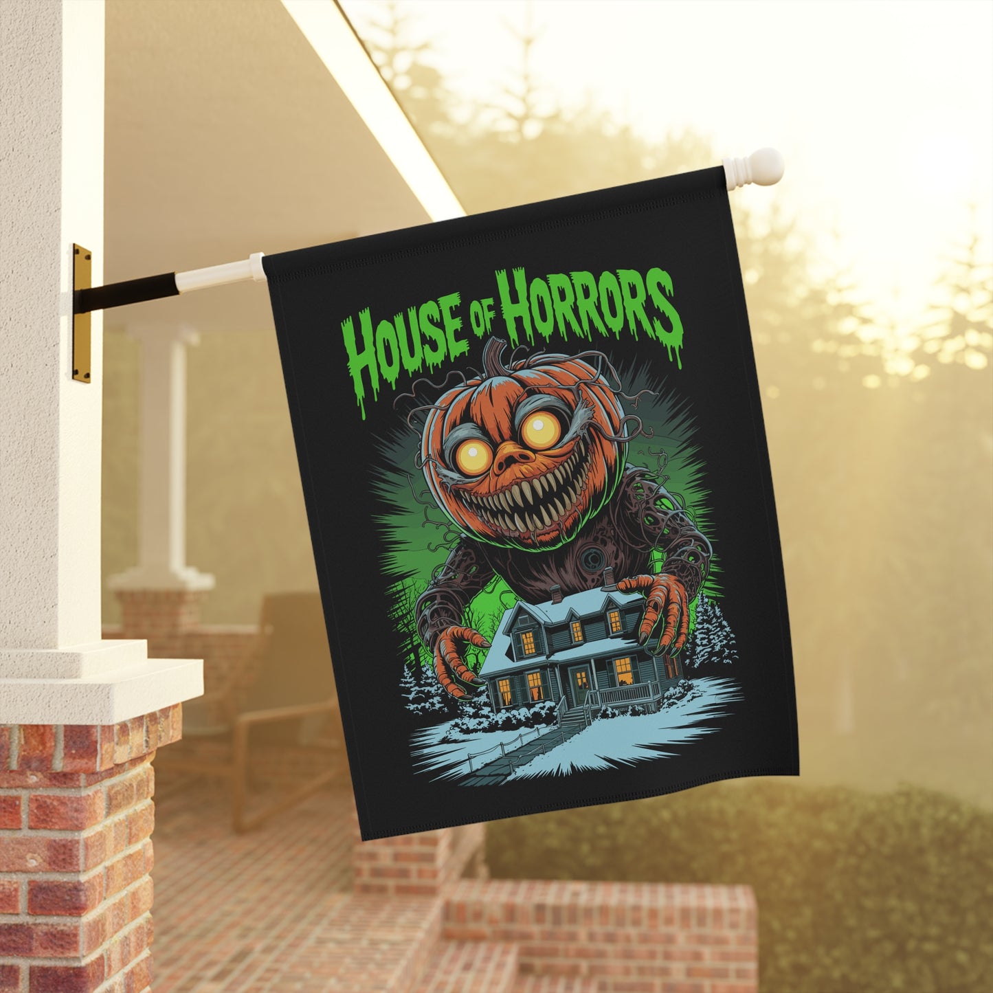 House Of Horrors Halloween Garden Banner, Spooky Outdoor Decor, Fall Flag, Yard Art, Pumpkin Decorations