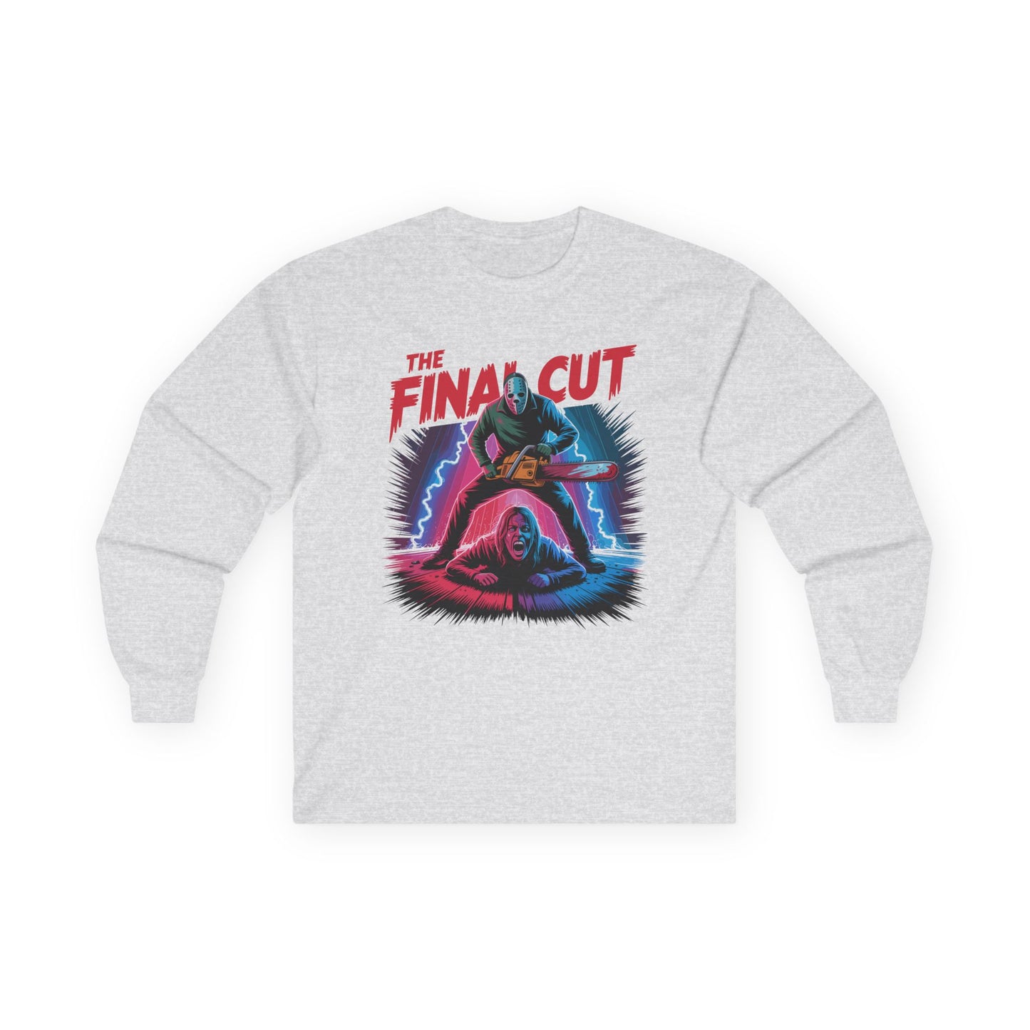 Final Cut Slasher LongSleeve Halloween T Shirt Retro 80s Horror Chainsaw Graphic Tee