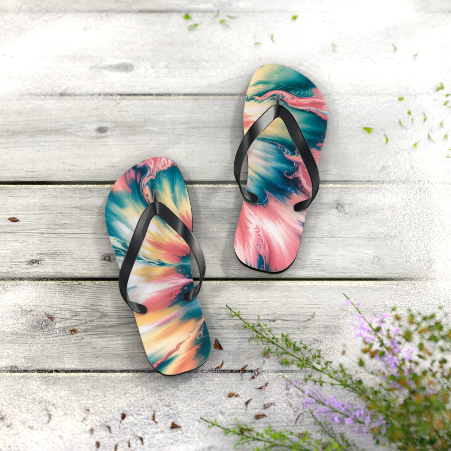 Vibrant Tie-Dye Flip Flops for Summer Fun, Beach Sandals, Vacation Footwear, Pool Party Accessories, Festival Style