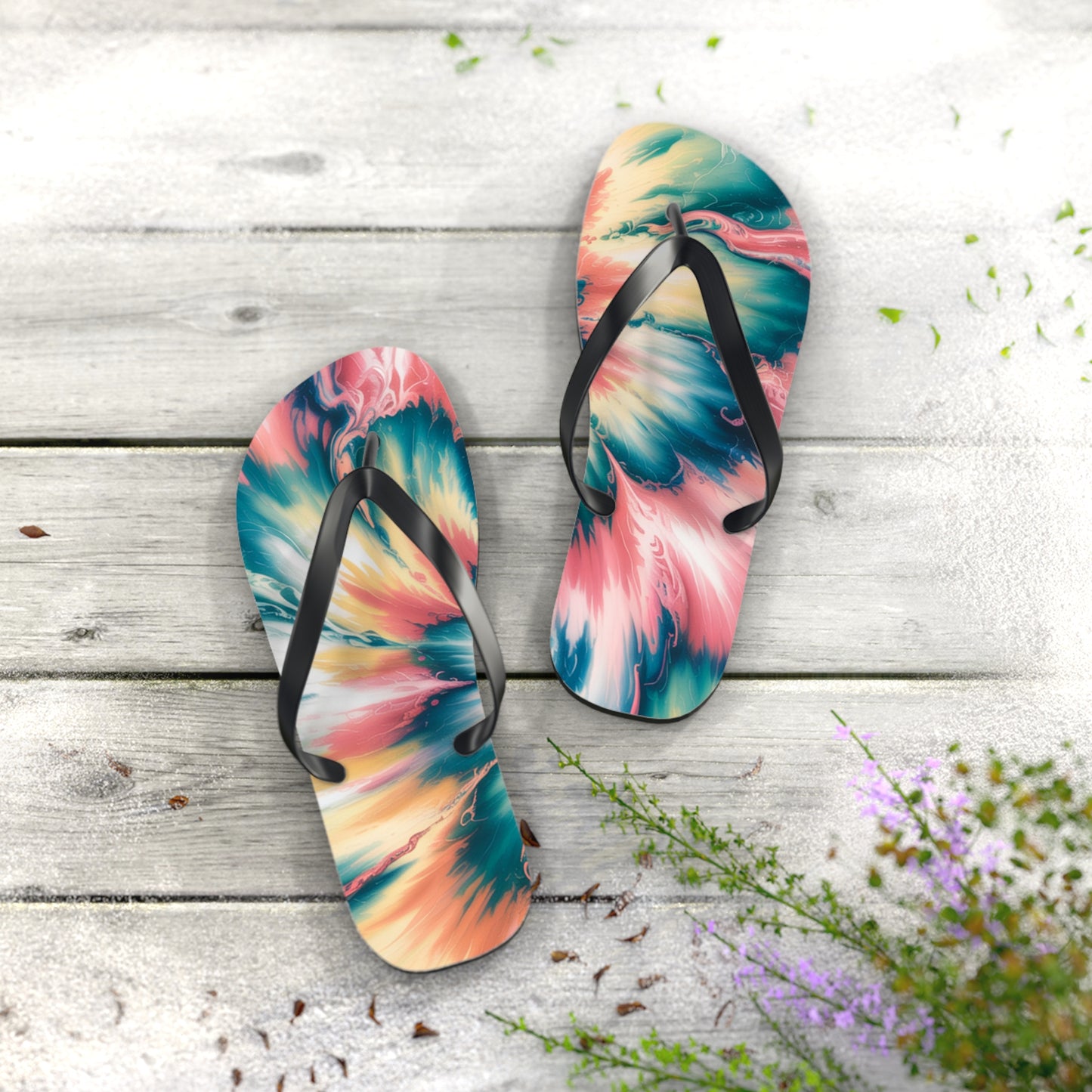 Vibrant Tie-Dye Flip Flops for Summer Fun, Beach Sandals, Vacation Footwear, Pool Party Accessories, Festival Style
