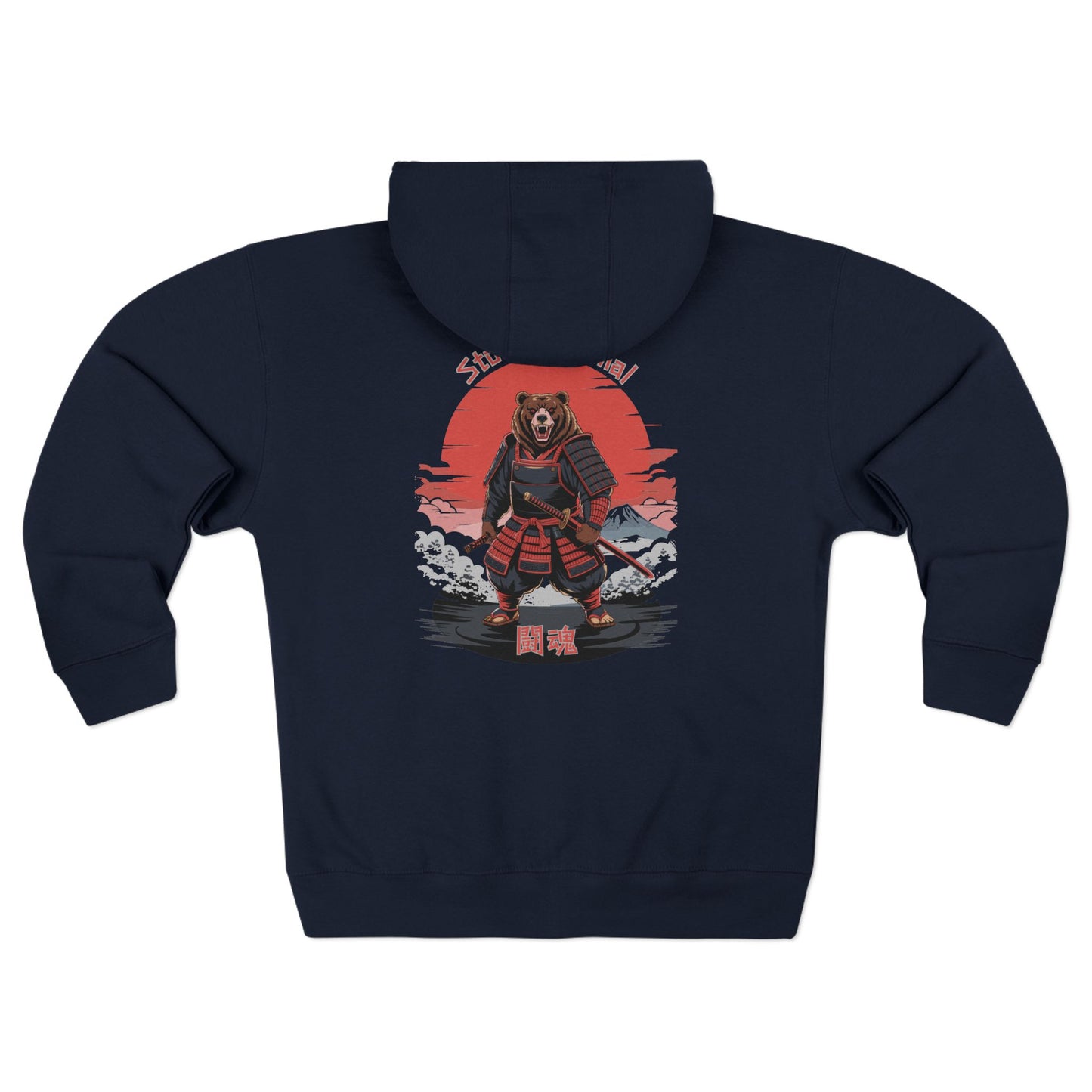 Warrior Spirit Samurai Bear Kanji Japanese Rising Sun Zip Hoodie