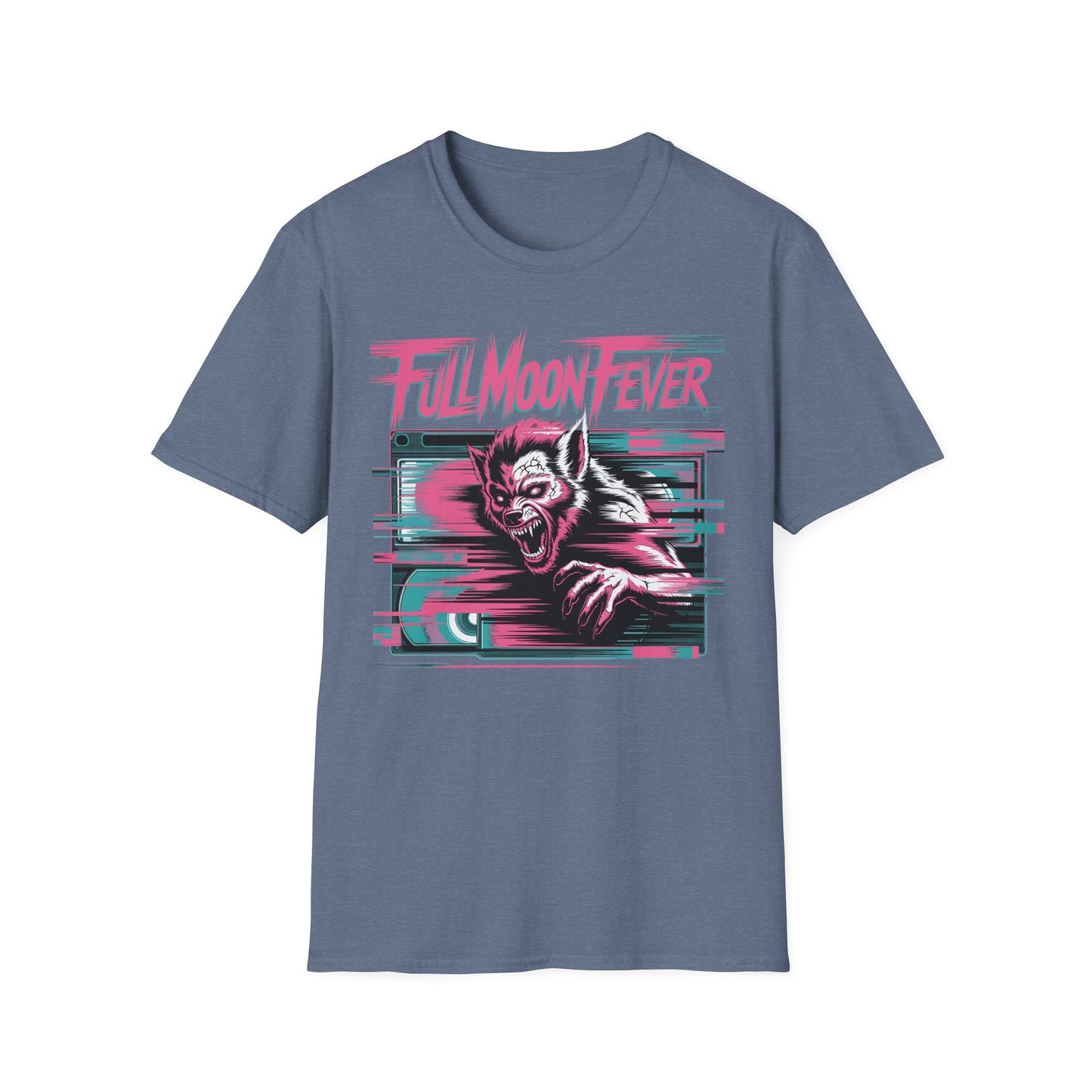 Full Moon Fever Retro Werewolf VHS Glitch Graphic Halloween T-Shirt