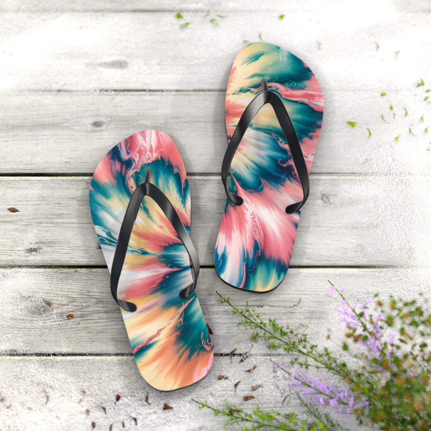 Vibrant Tie-Dye Flip Flops for Summer Fun, Beach Sandals, Vacation Footwear, Pool Party Accessories, Festival Style