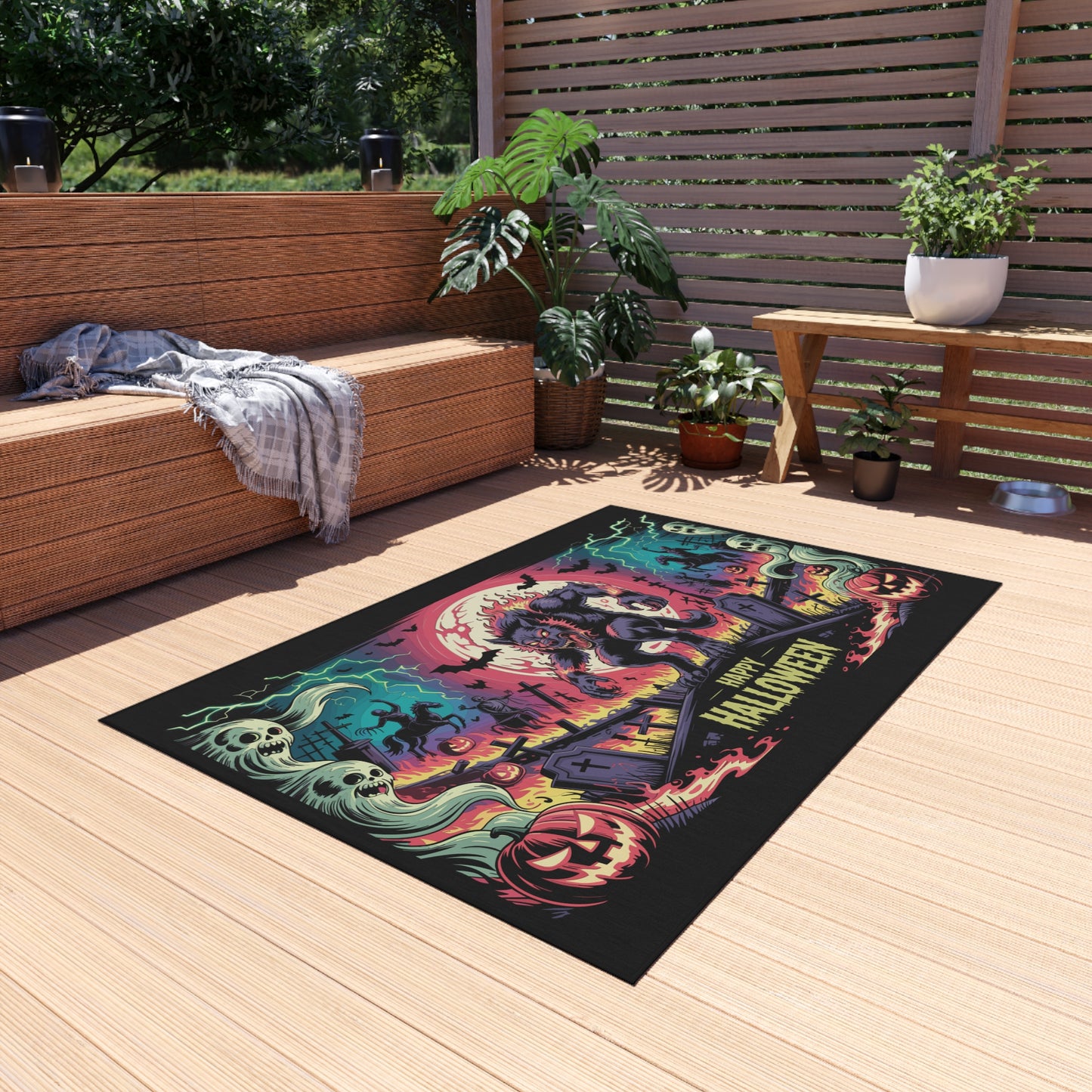 Halloween Outdoor Rug, Spooky Floor Mat, Werewolf Decor, Seasonal Home Accent, Trick or Treat Mat