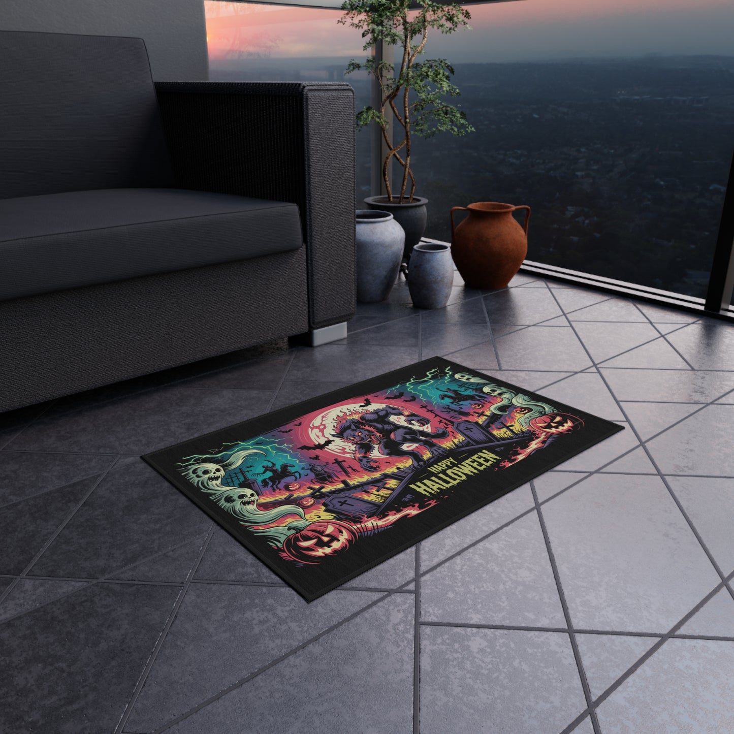 Halloween Outdoor Rug, Spooky Floor Mat, Werewolf Decor, Seasonal Home Accent, Trick or Treat Mat