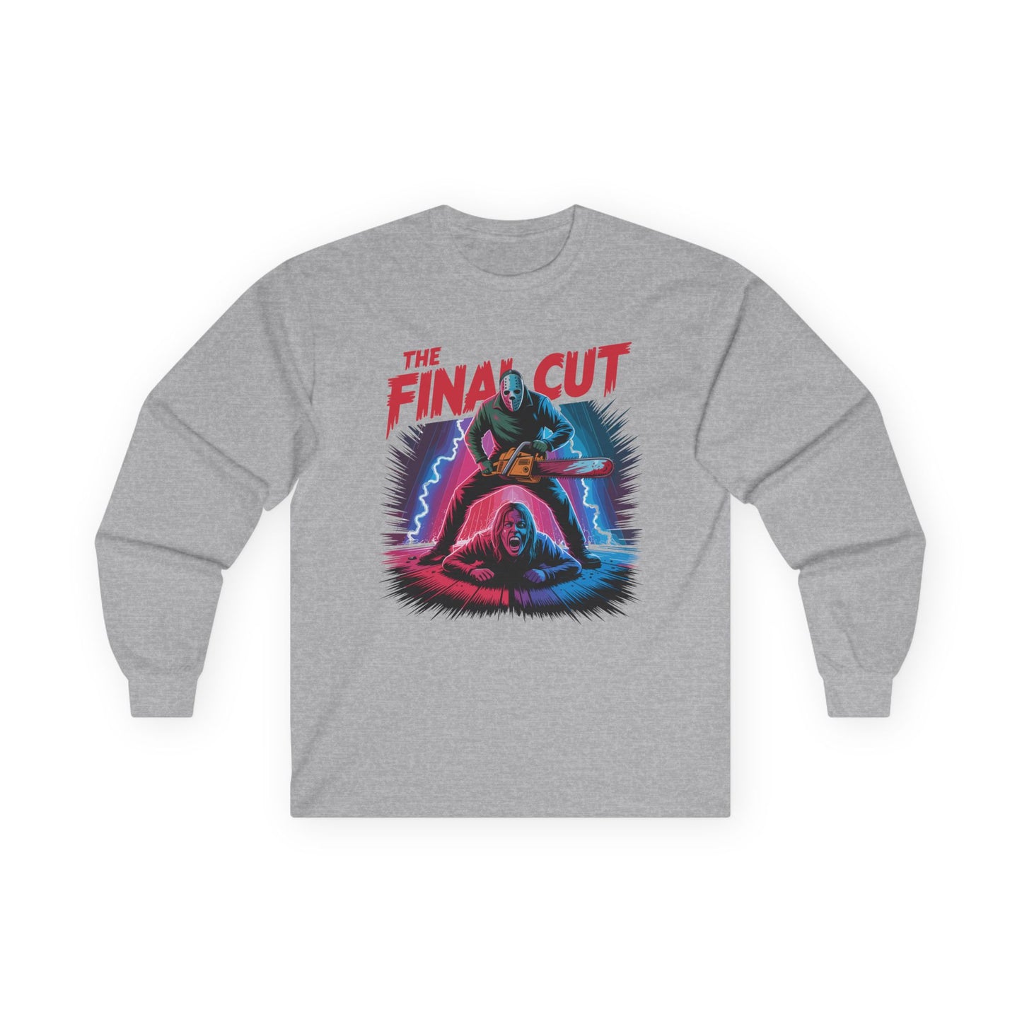 Final Cut Slasher LongSleeve Halloween T Shirt Retro 80s Horror Chainsaw Graphic Tee