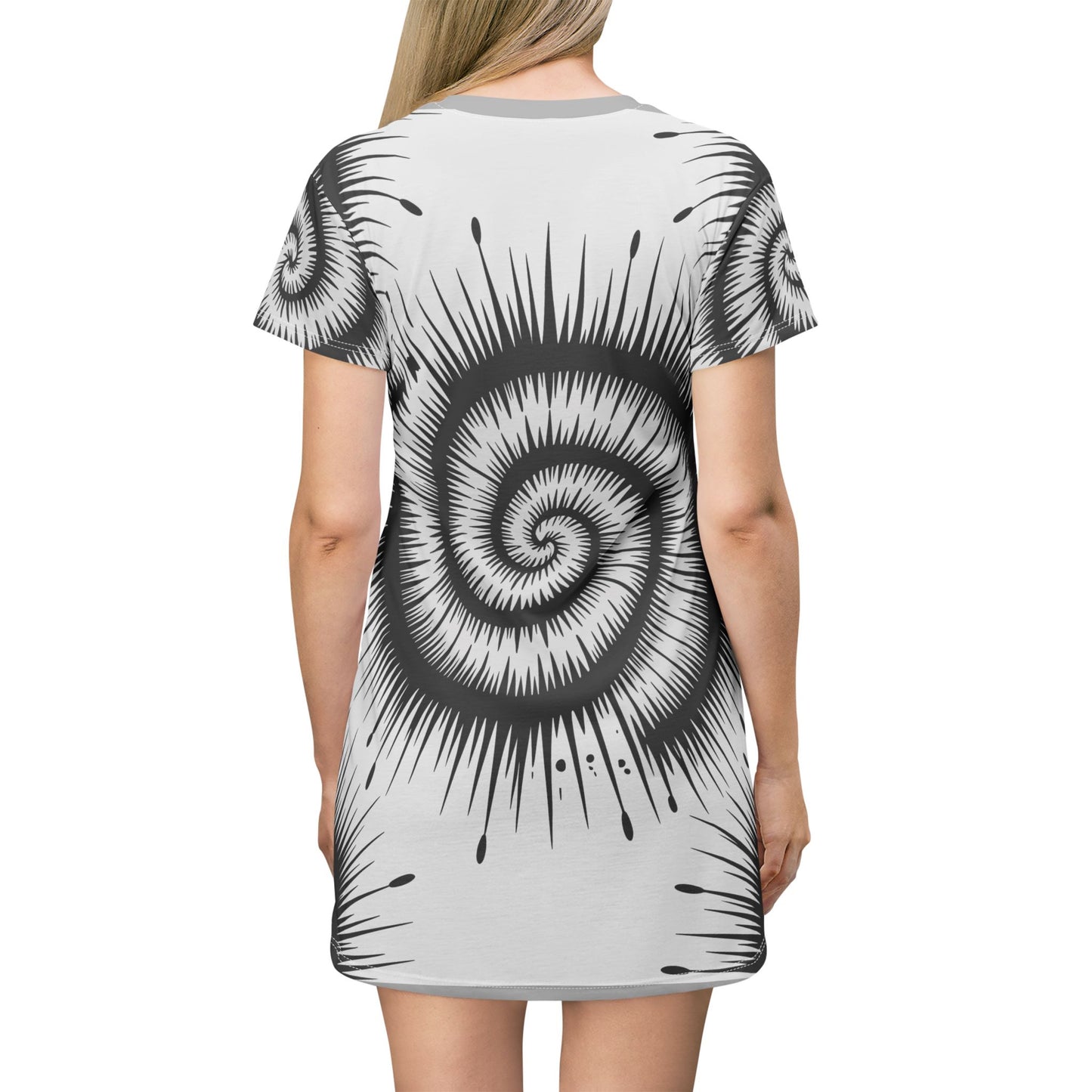 Monochrome Spiral Burst T Shirt Dress