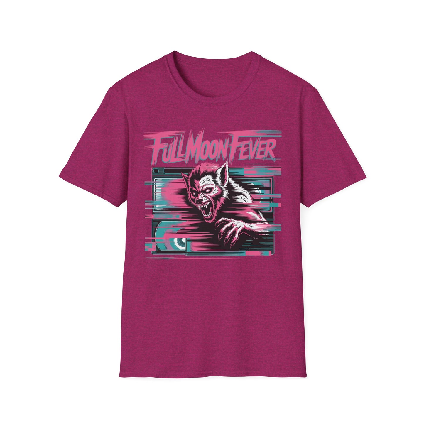 Full Moon Fever Retro Werewolf VHS Glitch Graphic Halloween T-Shirt