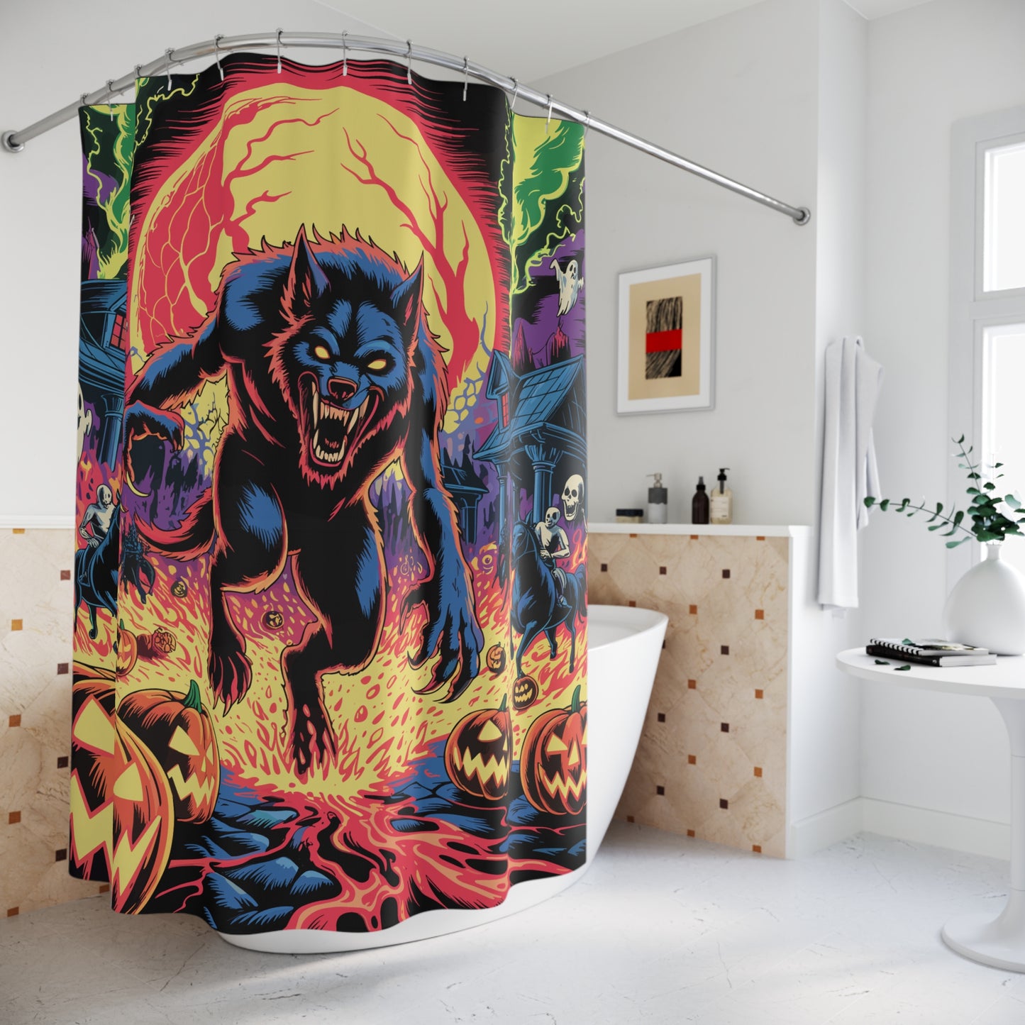 Spooktacular Halloween Shower Curtain, Gothic Decor, Werewolf Bathroom Accessory, Halloween Party Decor, Unique Gift Idea
