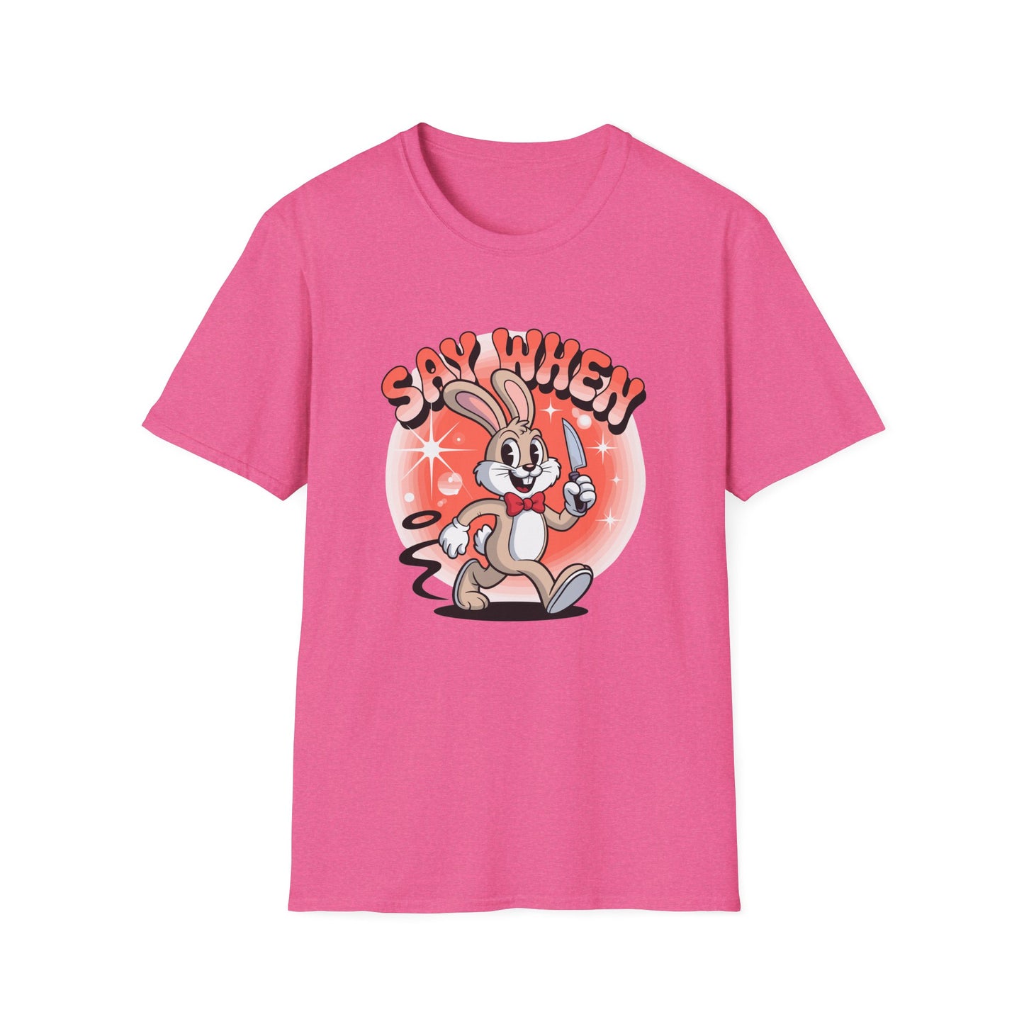 Stabbit the Rabbit “Say When” T-Shirt – Retro Funny Bunny with Knife Graphic Tee