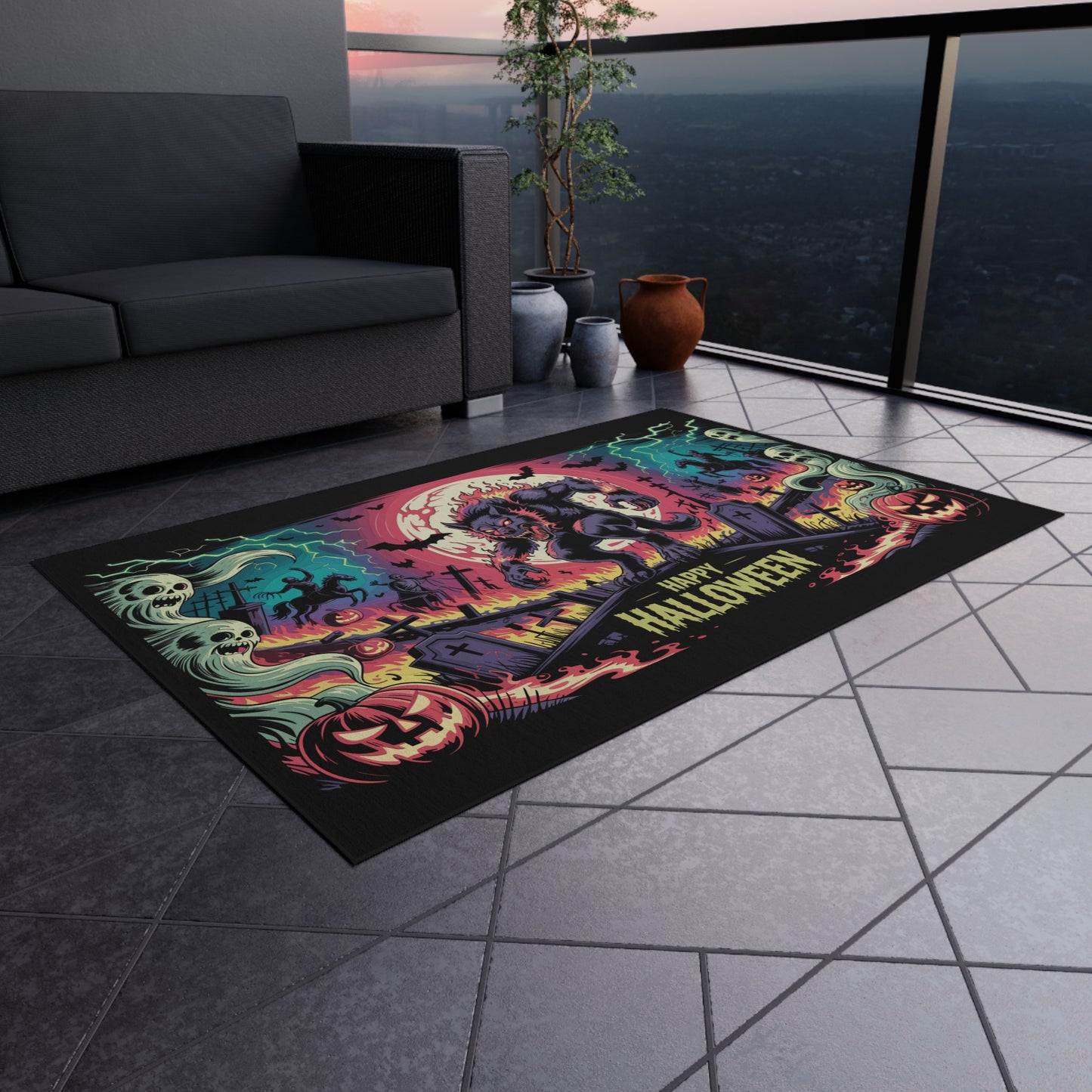 Halloween Outdoor Rug, Spooky Floor Mat, Werewolf Decor, Seasonal Home Accent, Trick or Treat Mat