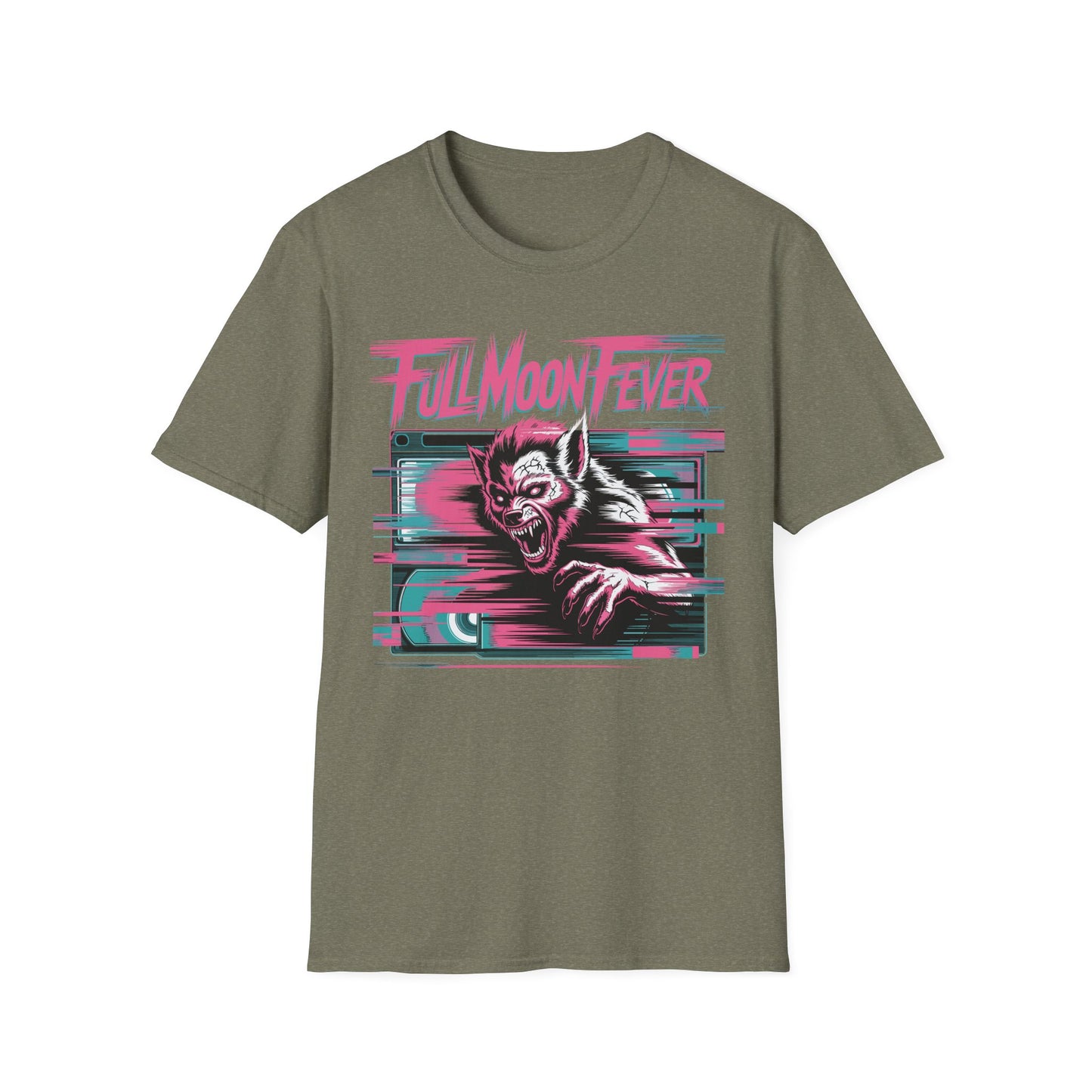 Full Moon Fever Retro Werewolf VHS Glitch Graphic Halloween T-Shirt