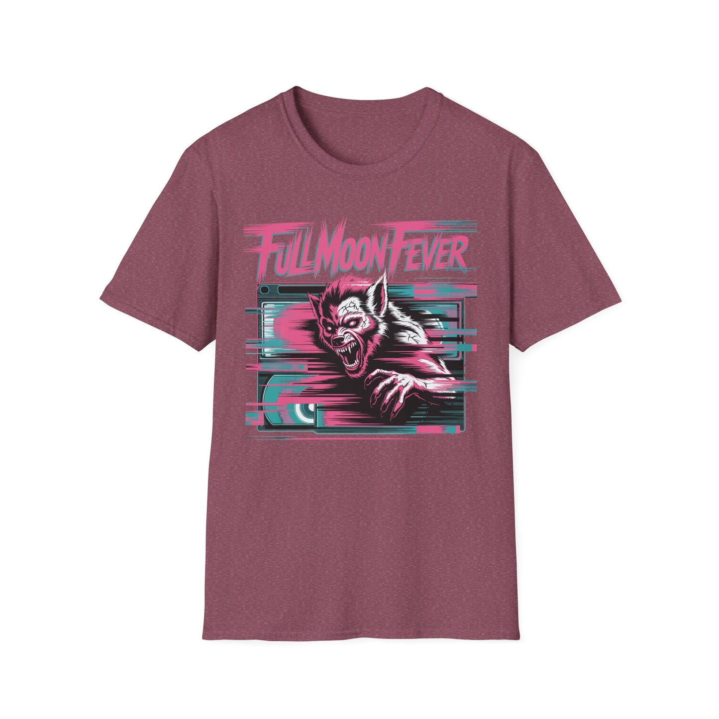 Full Moon Fever Retro Werewolf VHS Glitch Graphic Halloween T-Shirt