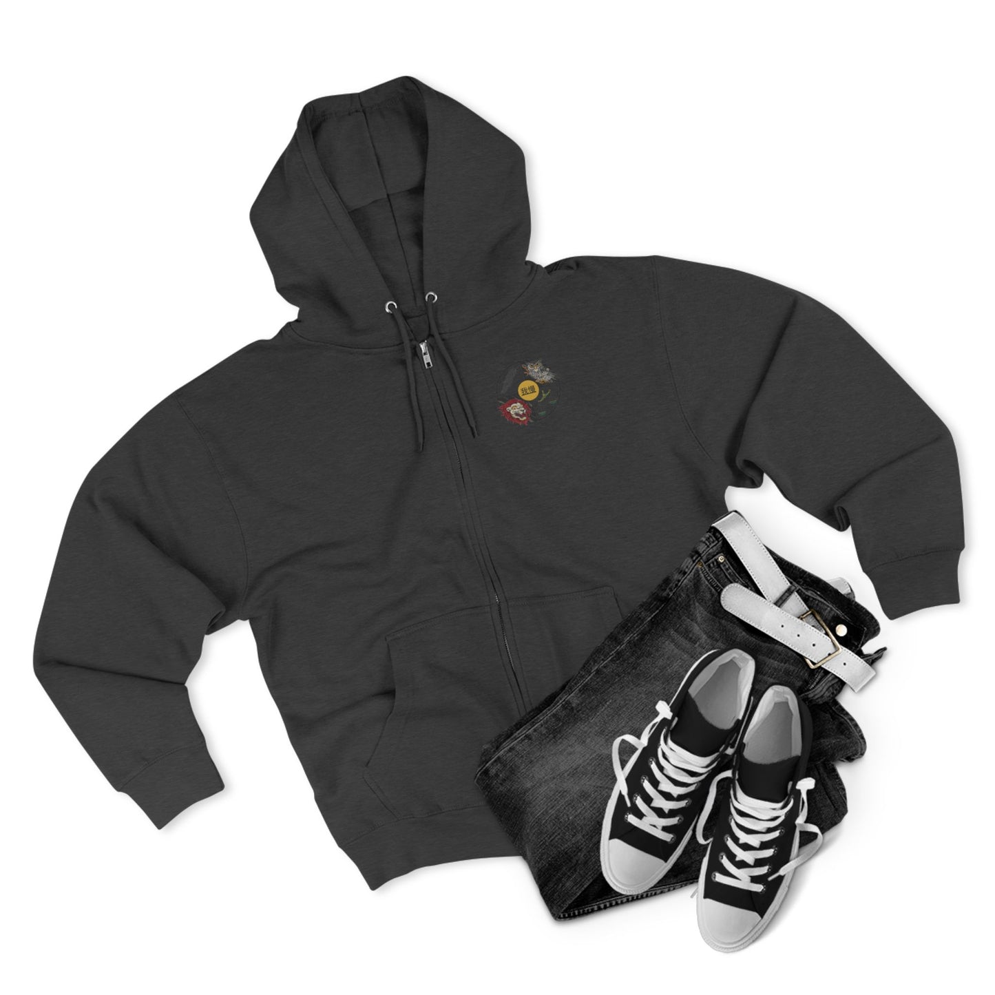 Warrior Spirit Samurai Bear Kanji Japanese Rising Sun Zip Hoodie