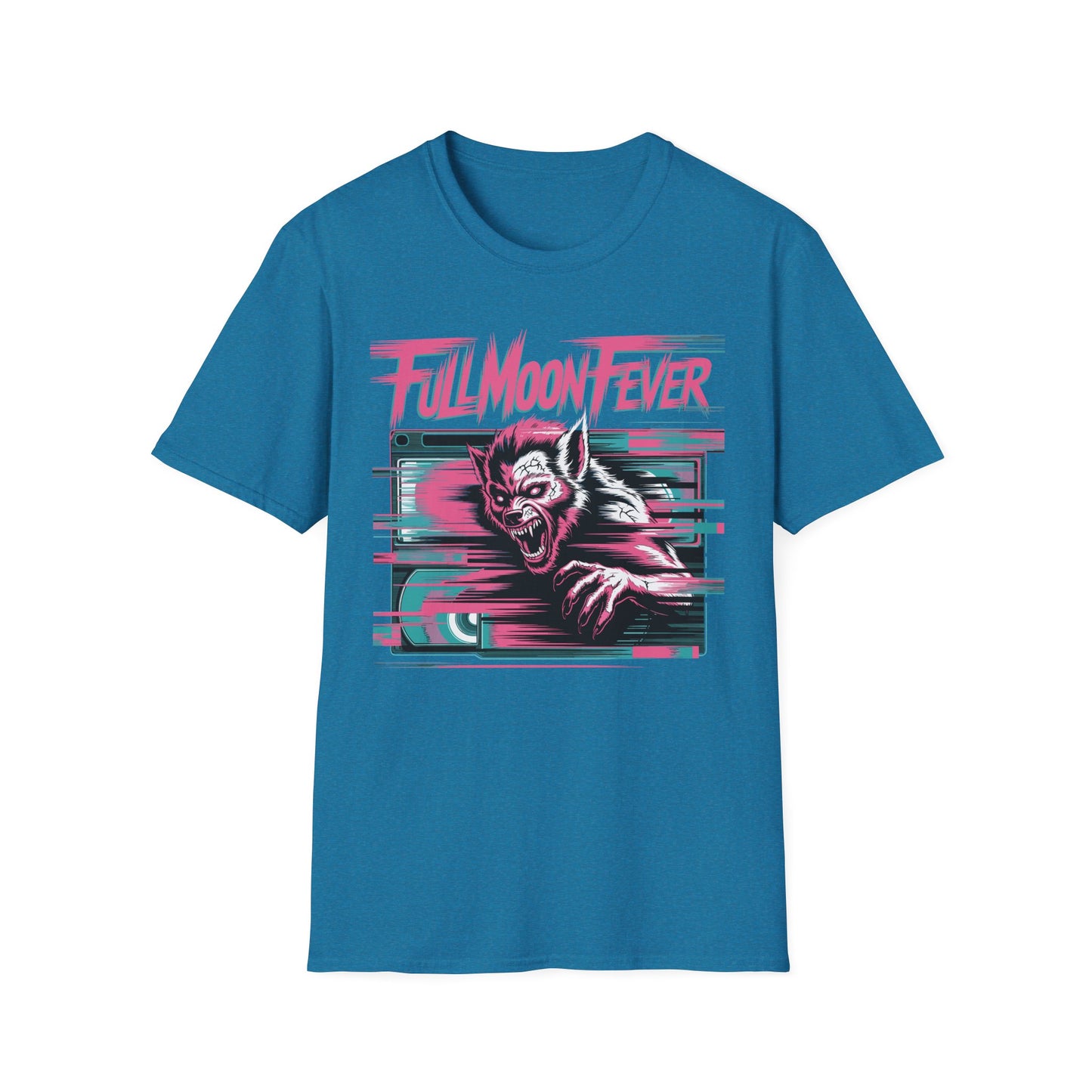 Full Moon Fever Retro Werewolf VHS Glitch Graphic Halloween T-Shirt