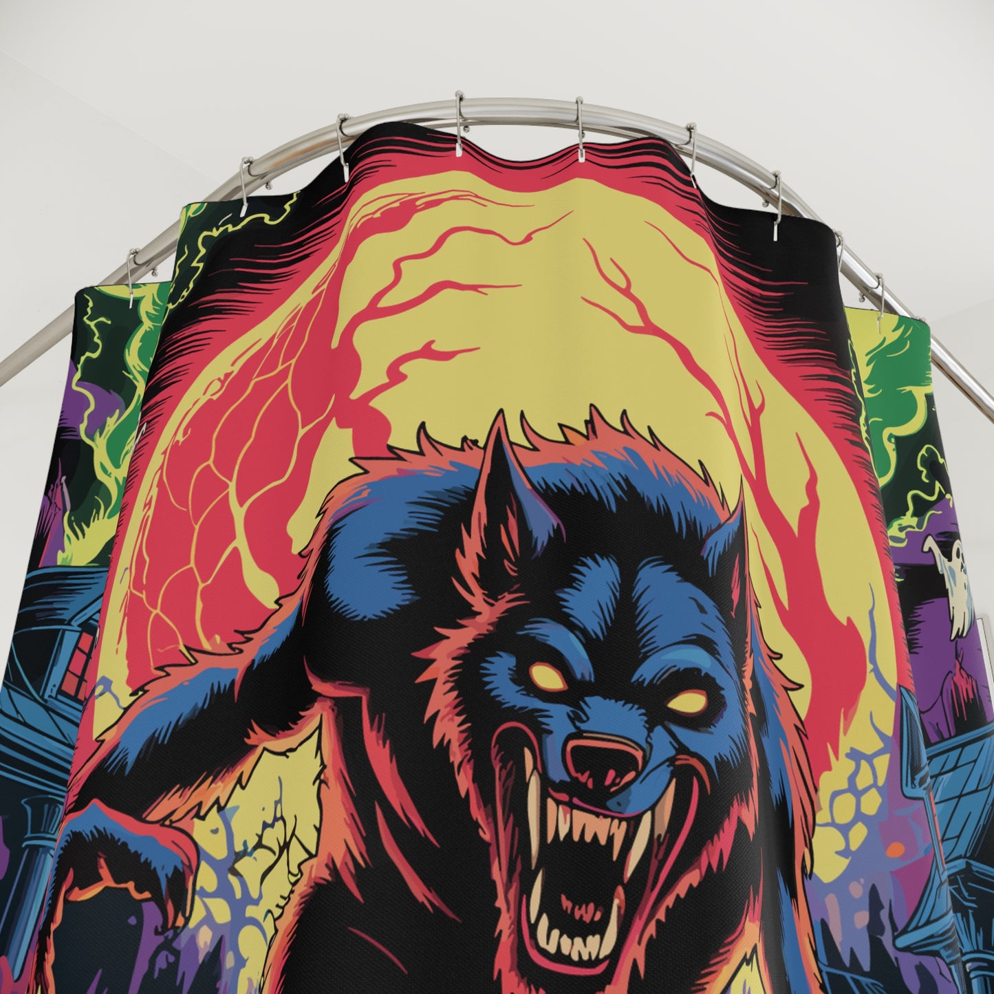 Spooktacular Halloween Shower Curtain, Gothic Decor, Werewolf Bathroom Accessory, Halloween Party Decor, Unique Gift Idea