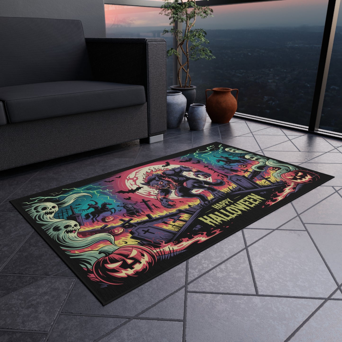 Halloween Outdoor Rug, Spooky Floor Mat, Werewolf Decor, Seasonal Home Accent, Trick or Treat Mat