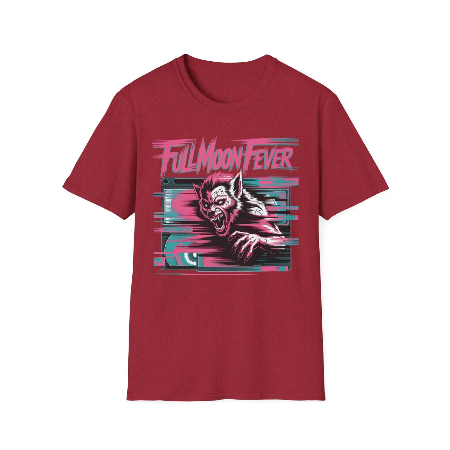 Full Moon Fever Retro Werewolf VHS Glitch Graphic Halloween T-Shirt