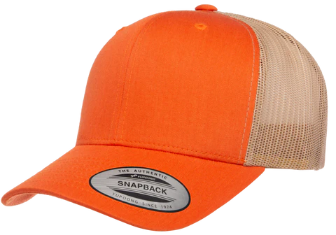 American Flag Rustic Orange Khaki Camo Patch 6 Panel Mesh Trucker Hat