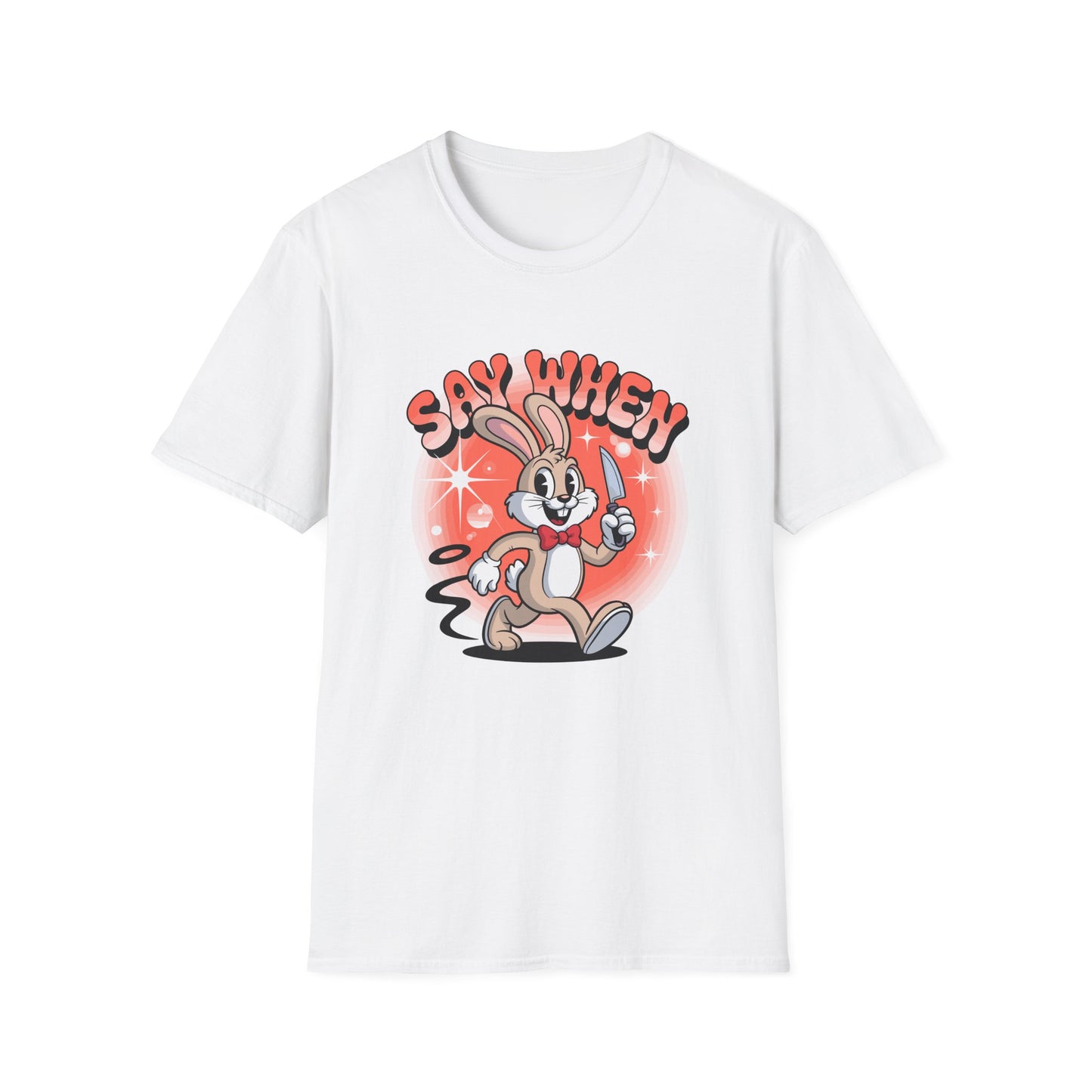 Stabbit the Rabbit “Say When” T-Shirt – Retro Funny Bunny with Knife Graphic Tee