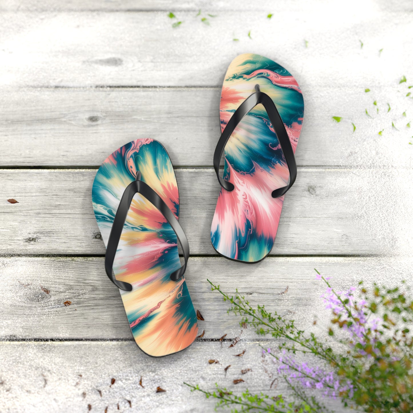 Vibrant Tie-Dye Flip Flops for Summer Fun, Beach Sandals, Vacation Footwear, Pool Party Accessories, Festival Style