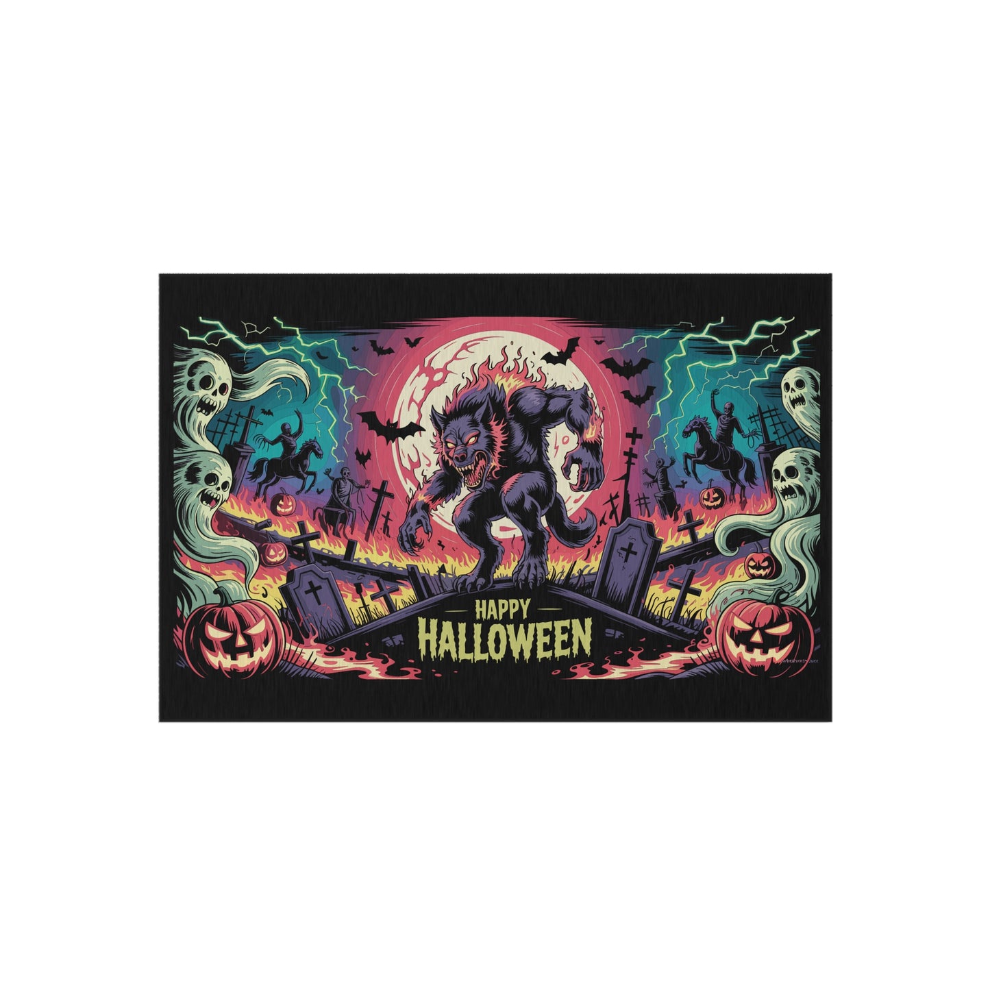 Halloween Outdoor Rug, Spooky Floor Mat, Werewolf Decor, Seasonal Home Accent, Trick or Treat Mat
