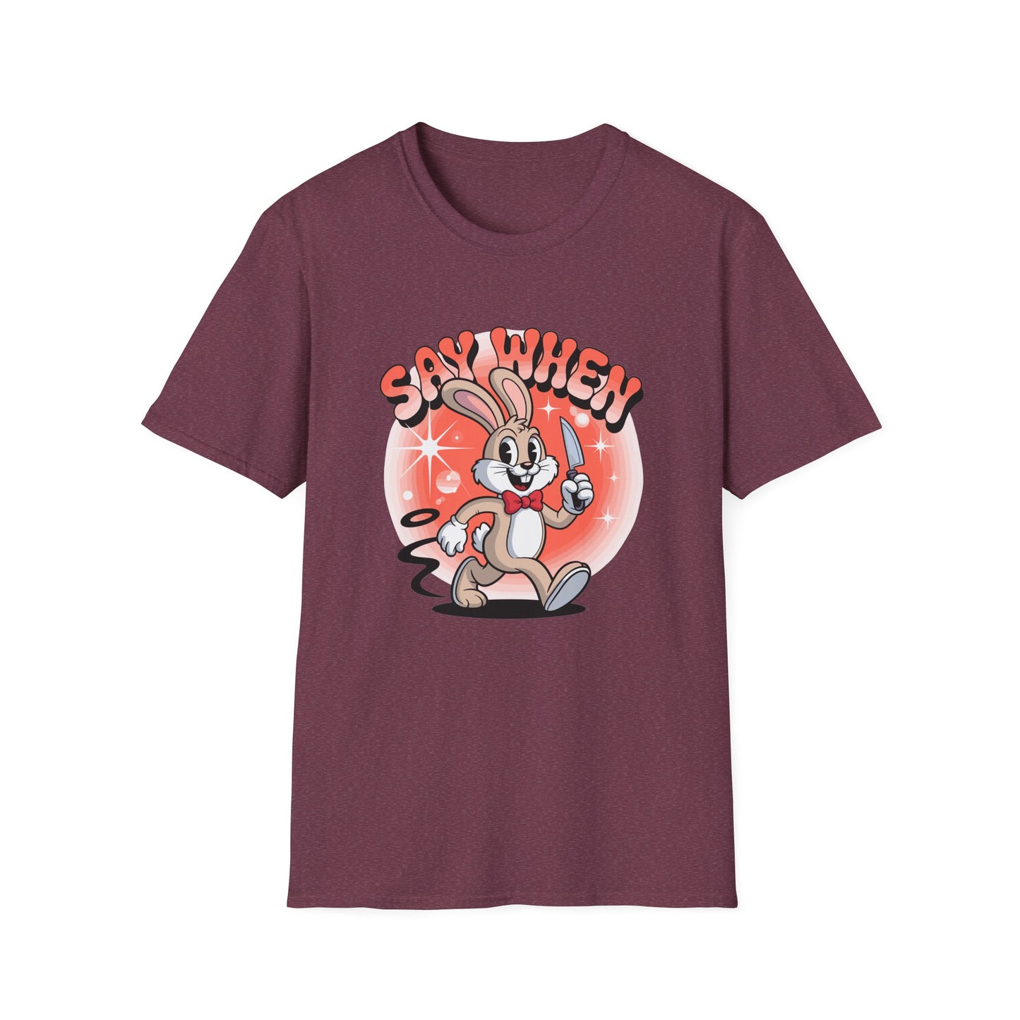 Stabbit the Rabbit “Say When” T-Shirt – Retro Funny Bunny with Knife Graphic Tee