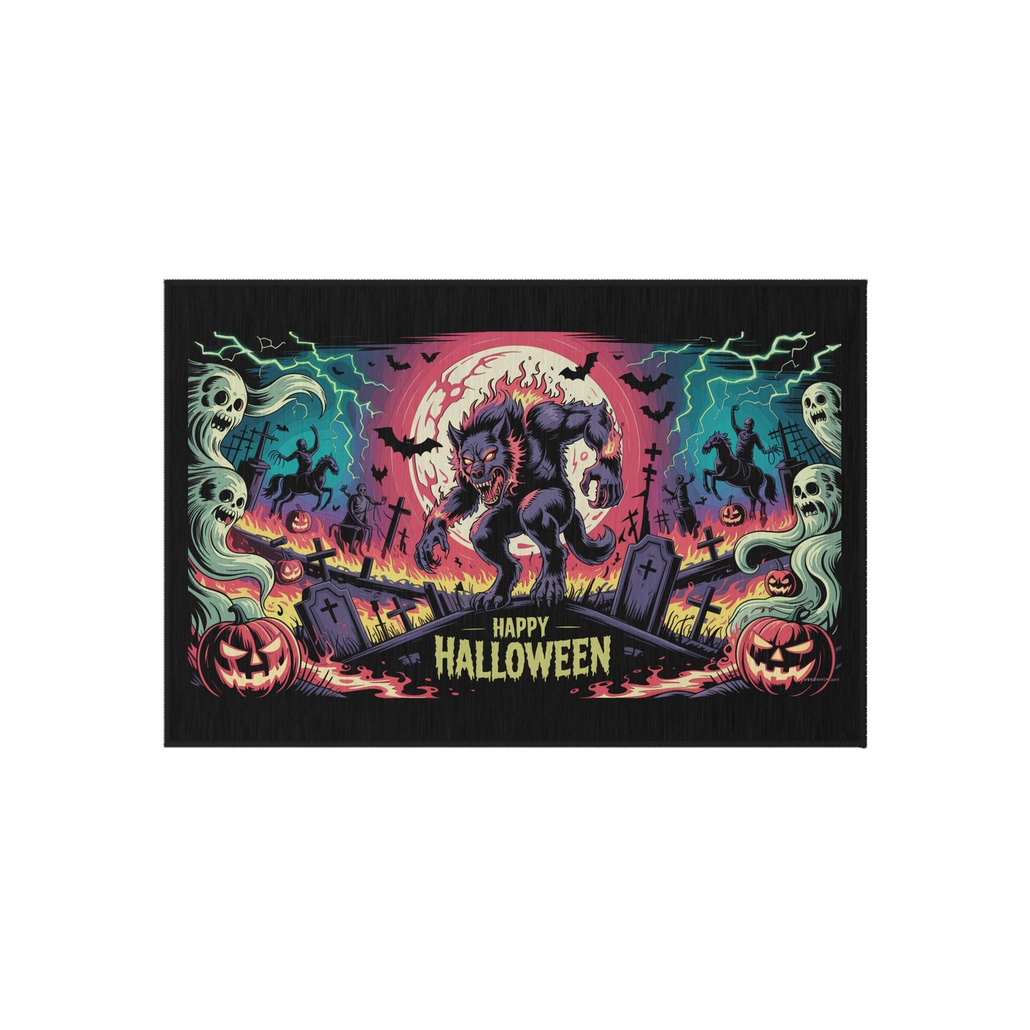 Halloween Outdoor Rug, Spooky Floor Mat, Werewolf Decor, Seasonal Home Accent, Trick or Treat Mat