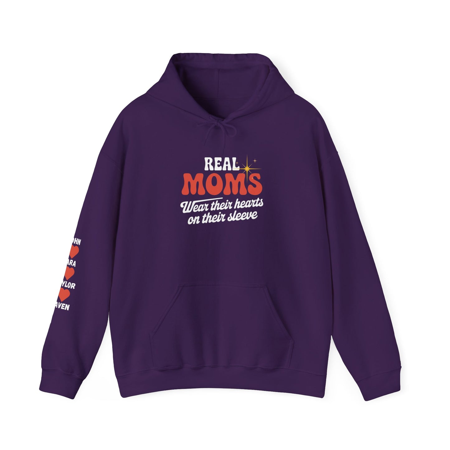 Personalized Real Moms Heavy Blend Hoodie Wear Their Hearts on Their Sleeve