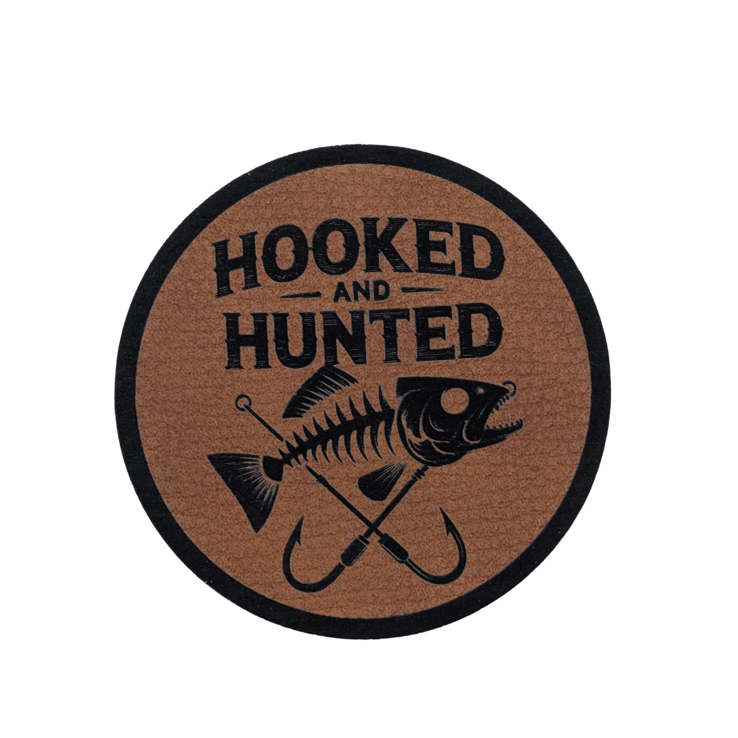 Hooked and Hunted Pebble Leatherette Patch Kryptex Camo 6 Panel Mesh Trucker Hat
