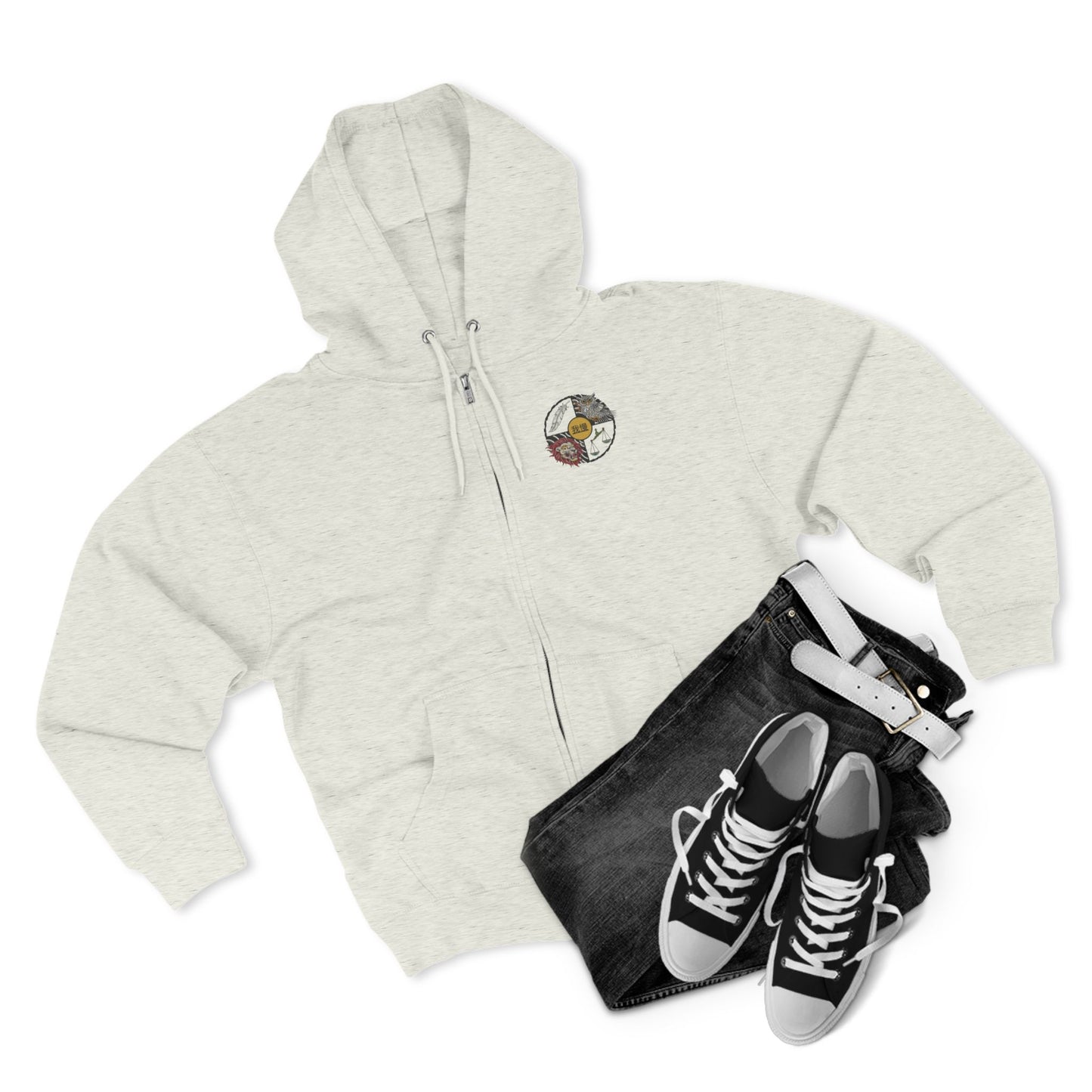 Warrior Spirit Samurai Bear Kanji Japanese Rising Sun Zip Hoodie