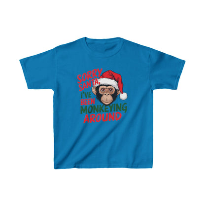 Sorry Santa I've Been Monkeying Around Christmas Kids Heavy Cotton™ Tee