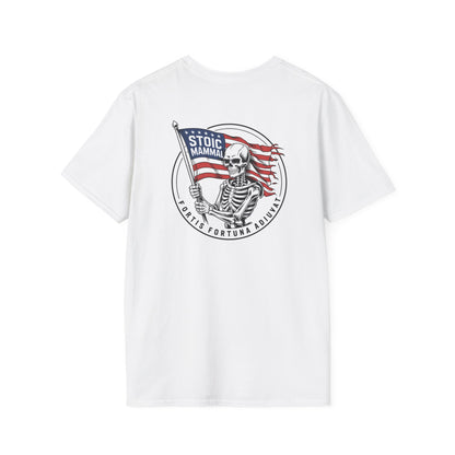Fortune Favors the Bold Skeleton Flag T-Shirt Stoic Wheel Chest Crest