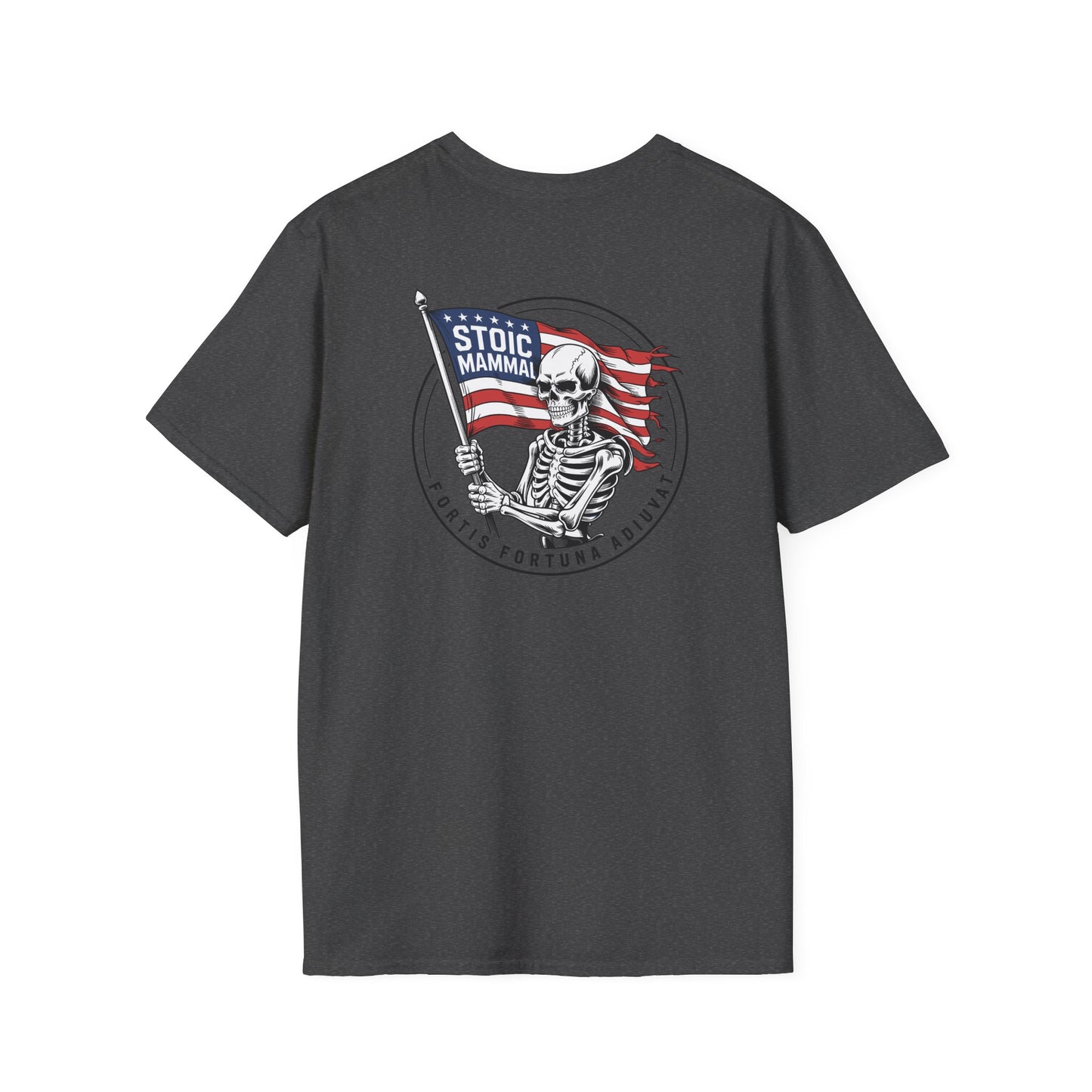 Fortune Favors the Bold Skeleton Flag T-Shirt Stoic Wheel Chest Crest