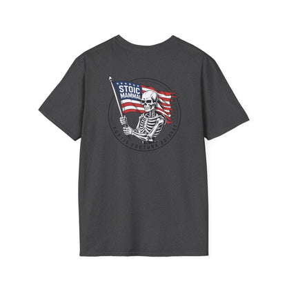 Fortune Favors the Bold Skeleton Flag T-Shirt Stoic Wheel Chest Crest