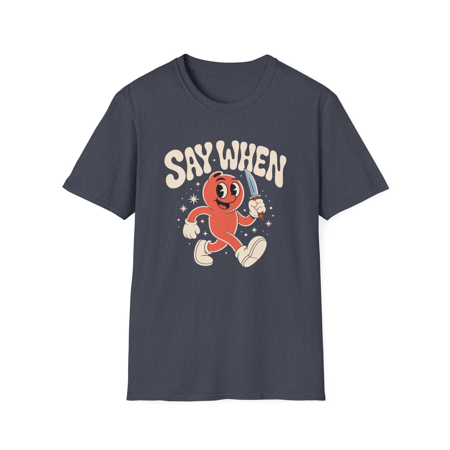 Stabby McPeachface Say When T-Shirt  Funny Retro Cartoon Knife Character