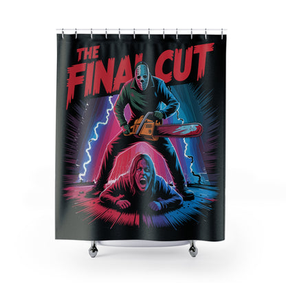 The Final Cut Slasher Long Sleeve Halloween T-Shirt Retro 80s Horror Chainsaw Graphic Tee Halloween Shower Curtain