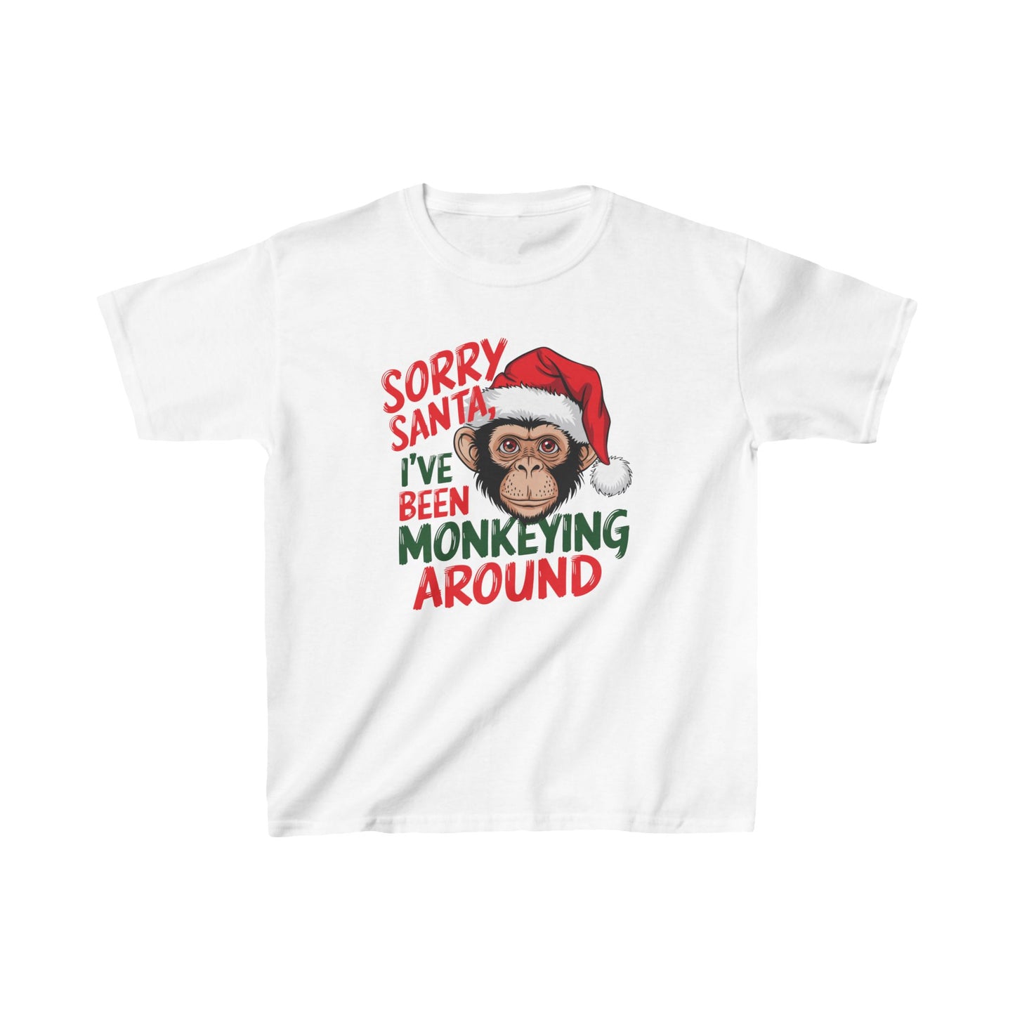 Sorry Santa I've Been Monkeying Around Christmas Kids Heavy Cotton™ Tee