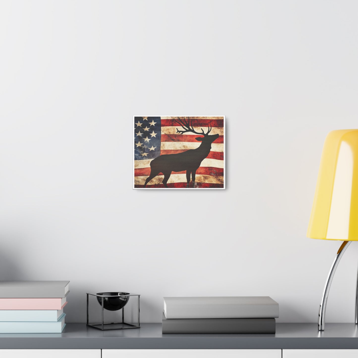 Distressed Vintage American Flag w/ Deer Silhouette Canvas (No Frame)