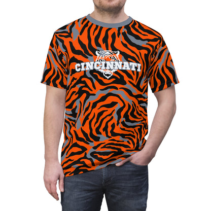 Cincinnati Fan Tiger Stripe Football Unisex Cut & Sew Tee