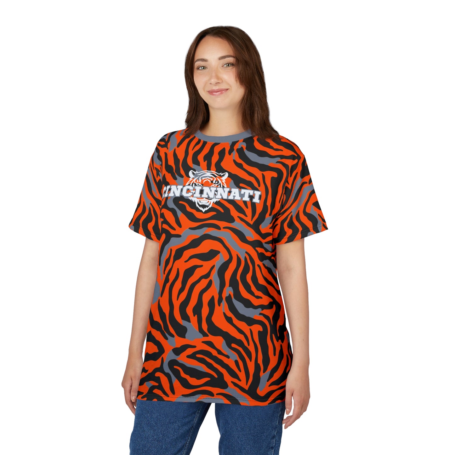 Cincinnati Fan Tiger Stripe Football Unisex Cut & Sew Tee
