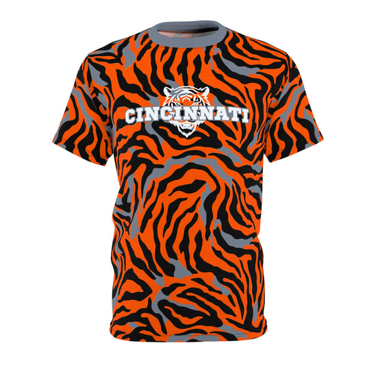 Cincinnati Fan Tiger Stripe Football Unisex Cut & Sew Tee