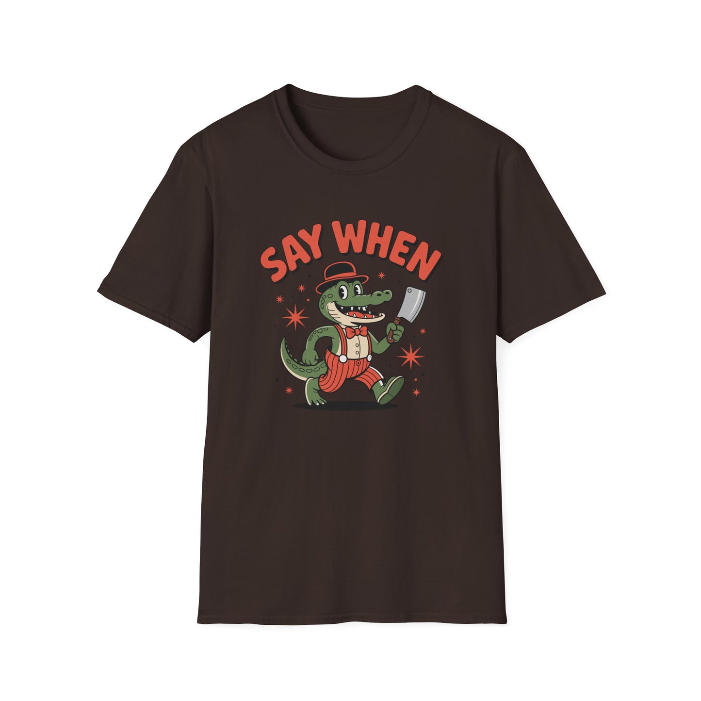 Snappy Joe Say When T-Shirt  Retro Crocodile Cartoon Cleaver Tee