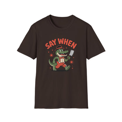 Snappy Joe Say When T-Shirt  Retro Crocodile Cartoon Cleaver Tee
